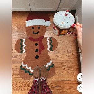 Large Christmas Gingerbread Rug with Santa Hat